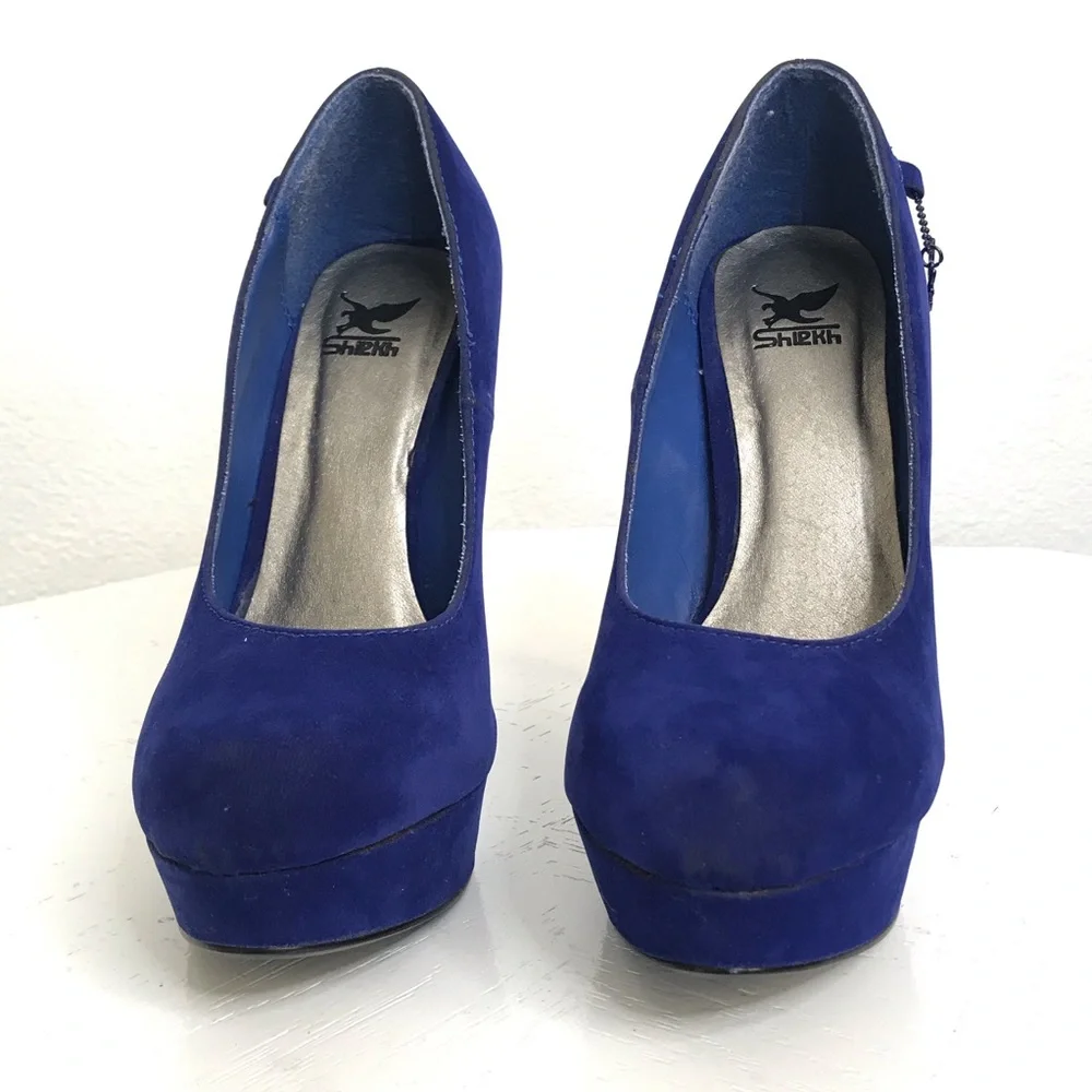 Sheikh 5.5 cool blue platform pumps